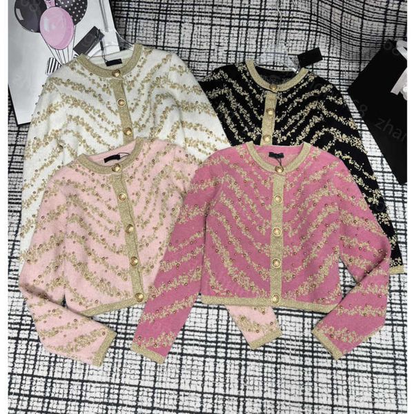 23ss womens knits womens designer clothing gold color ripple nail beaded long sleeve crew-neck knitted cardigan jacket womens clothes a1, White
23ss womens knits womens designer clothing gold color ripple nail beaded long sleeve crew-neck knitted cardigan jacket womens clothes a1, White