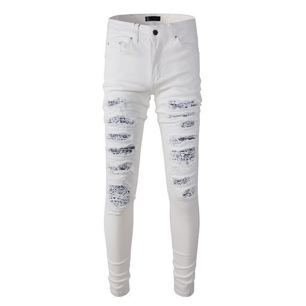 men's jeans mens white distressed streetwear fashion slim fit stretch embroidered damaged tie dye bandana rib patch ripped skinny 23071, Blue
men's jeans mens white distressed streetwear fashion slim fit stretch embroidered damaged tie dye bandana rib patch ripped skinny 23071, Blue