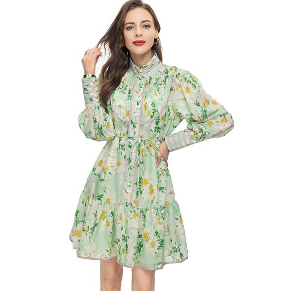 women's runway dresses stand collar printed lace up belt high street a line fashion short vestidos, Black
women's runway dresses stand collar printed lace up belt high street a line fashion short vestidos, Black