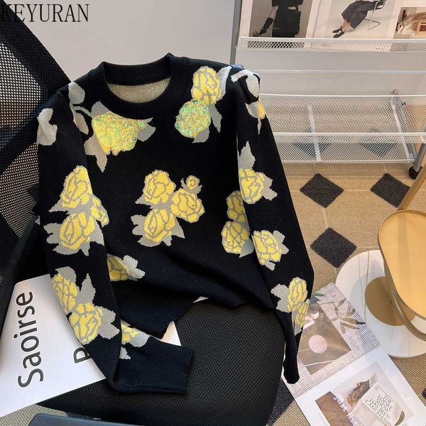 women's sweaters vintage floral jacquard sweater women 2022 autumn korean fashion puff long sleeve o-neck knitted pullovers sweaters wo, White;black
women's sweaters vintage floral jacquard sweater women 2022 autumn korean fashion puff long sleeve o-neck knitted pullovers sweaters wo, White;black