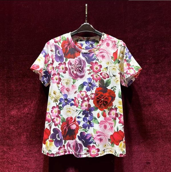 european and american women's dress 2023 summer new style short sleeve flower print beading fashionable cotton t-shirt, White
european and american women's dress 2023 summer new style short sleeve flower print beading fashionable cotton t-shirt, White