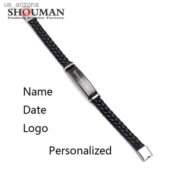shouman personalized engrave name date black braid woven leather bracelet stainless steel men bangle women jewelry gift l230620, Golden;silver
shouman personalized engrave name date black braid woven leather bracelet stainless steel men bangle women jewelry gift l230620, Golden;silver