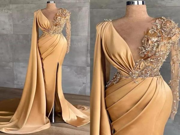 2022 arabic gold mermaid evening dresses beaded crystals prom dresses high split formal party second reception gowns8504004, Black
2022 arabic gold mermaid evening dresses beaded crystals prom dresses high split formal party second reception gowns8504004, Black