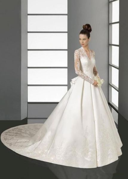 sheer long sleeves wedding dresses kate middleton bridal wedding gowns vneck lace appliques satin chapel train aline wedding dre4235583, White
sheer long sleeves wedding dresses kate middleton bridal wedding gowns vneck lace appliques satin chapel train aline wedding dre4235583, White