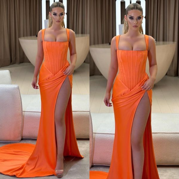 orange sheath prom dresses straps evening gowns bone bodice pleats split formal long special occasion party dress, Black
orange sheath prom dresses straps evening gowns bone bodice pleats split formal long special occasion party dress, Black