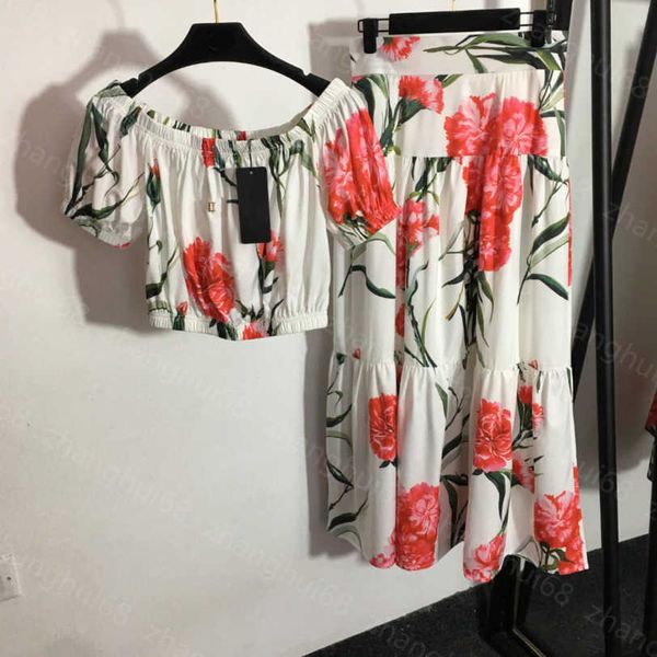 23ss womens designer clothing skirt set sicilian holiday style red flower print short sleeve line neck strapless high waist hemline skirt se, White
23ss womens designer clothing skirt set sicilian holiday style red flower print short sleeve line neck strapless high waist hemline skirt se, White