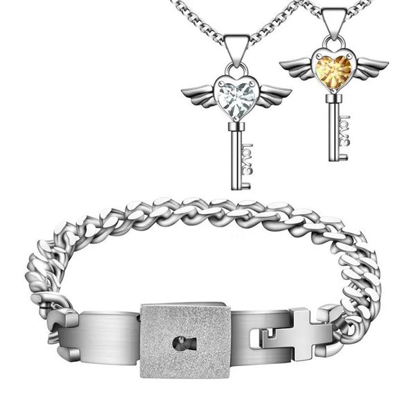 titanium lovers jewelry set concentric lock bracelet love key rhinestones pendants necklace wedding engagement couples valentine's day, Silver
titanium lovers jewelry set concentric lock bracelet love key rhinestones pendants necklace wedding engagement couples valentine's day, Silver