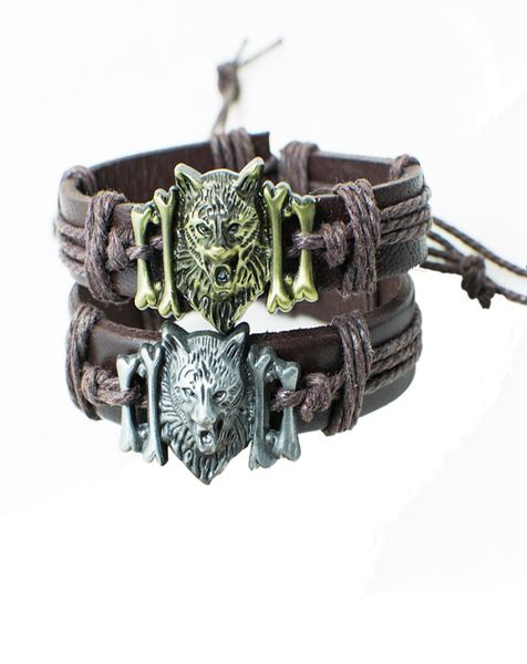 man039s coffee leather bracelet cool wolf head design charm wristband jewelry holiday gift for men and women 8138782, Golden;silver
man039s coffee leather bracelet cool wolf head design charm wristband jewelry holiday gift for men and women 8138782, Golden;silver