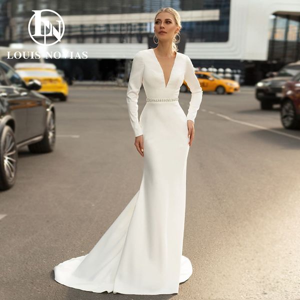 mermaid wedding dress 2023 long sleeve v-neck crystal sash backless elegant satin dress for bride vestidos de novia, White
mermaid wedding dress 2023 long sleeve v-neck crystal sash backless elegant satin dress for bride vestidos de novia, White
