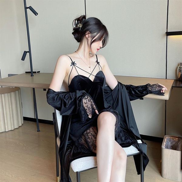 women's luxury sleepwear lace 2pcs bride bridesmaid wedding robe women sleep set satin loose bathrobe gown summer home w243e, Black;white
women's luxury sleepwear lace 2pcs bride bridesmaid wedding robe women sleep set satin loose bathrobe gown summer home w243e, Black;white