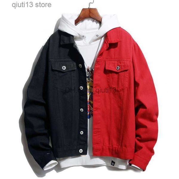 men's jackets autumn winter men denim jacket fashion self-cultivation casual two-color stitching black/red black/blue black/white jeans, Black;brown
men's jackets autumn winter men denim jacket fashion self-cultivation casual two-color stitching black/red black/blue black/white jeans, Black;brown