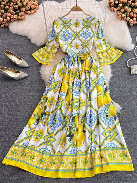 basic casual dresses autumn runway robe maxi dress women bohemian yellow lemon print blue and white porcelain flare sleeve long party vestid, Black;gray
basic casual dresses autumn runway robe maxi dress women bohemian yellow lemon print blue and white porcelain flare sleeve long party vestid, Black;gray