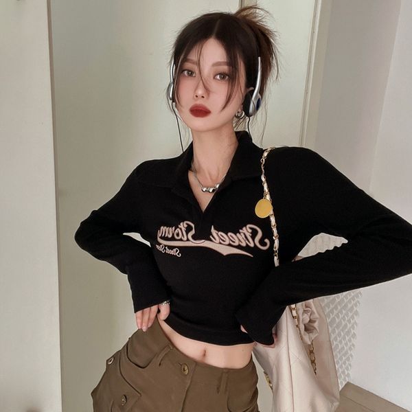 women's tshirt american retro graffiti print t shirt women slim crop ribbed polo collar y2k elastic tight streetwear long sleeved tshir, White
women's tshirt american retro graffiti print t shirt women slim crop ribbed polo collar y2k elastic tight streetwear long sleeved tshir, White