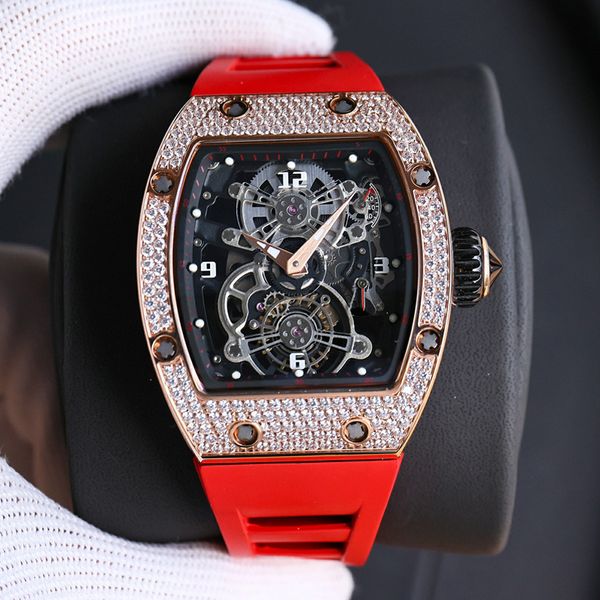 6 types mens iced out skeleton luxury watch rose gold case red strap richa milles automatic mechanical eta watch sapphire glass hollow out d, Slivery;brown
6 types mens iced out skeleton luxury watch rose gold case red strap richa milles automatic mechanical eta watch sapphire glass hollow out d, Slivery;brown