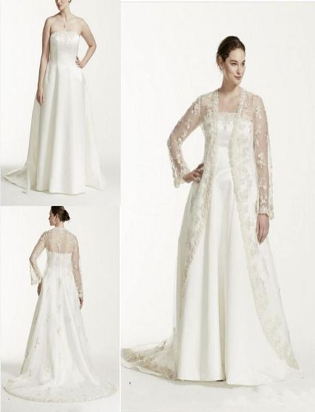 2016 plus size two pieces wedding dresses strapless a line bridal gowns with sheer long sleeve lace jacket custom made wedding dre6625394, White
2016 plus size two pieces wedding dresses strapless a line bridal gowns with sheer long sleeve lace jacket custom made wedding dre6625394, White