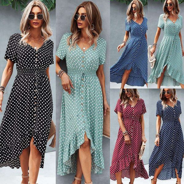 r d fashion vacation dress polka dot skirt front short back long mid length large swing, Black;gray
r d fashion vacation dress polka dot skirt front short back long mid length large swing, Black;gray