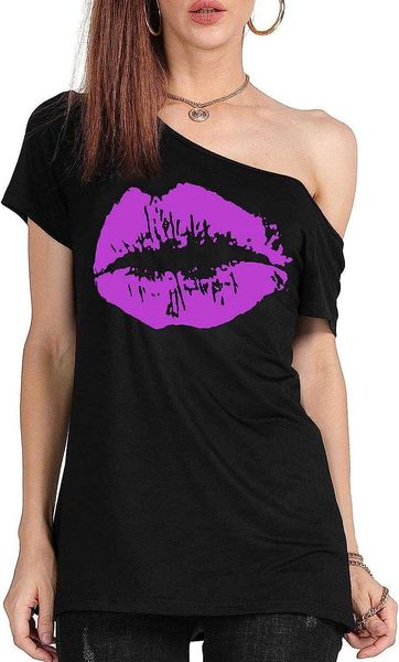 women's t-shirt magicmk women's short lip print casual off shoulder plus size t-shirt top, White
women's t-shirt magicmk women's short lip print casual off shoulder plus size t-shirt top, White