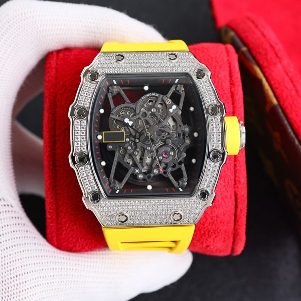 mens iced out skeleton luxury watch richa milles rm35 yellow rubber strap automatic mechanical eta watch sapphire glass hollow out diamonds, Slivery;brown
mens iced out skeleton luxury watch richa milles rm35 yellow rubber strap automatic mechanical eta watch sapphire glass hollow out diamonds, Slivery;brown