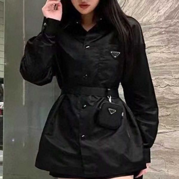 spring women's triangle label lapel black shirt jacket, nylon recycled fabric, lace-up waist slimming, stylish women's trench jack, Black;brown
spring women's triangle label lapel black shirt jacket, nylon recycled fabric, lace-up waist slimming, stylish women's trench jack, Black;brown