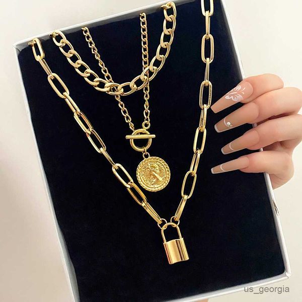 pendant necklaces en charm fashion multilayer gold color thick chain lock pendant necklace jewelry coin choker necklace for women r230719, Silver
pendant necklaces en charm fashion multilayer gold color thick chain lock pendant necklace jewelry coin choker necklace for women r230719, Silver