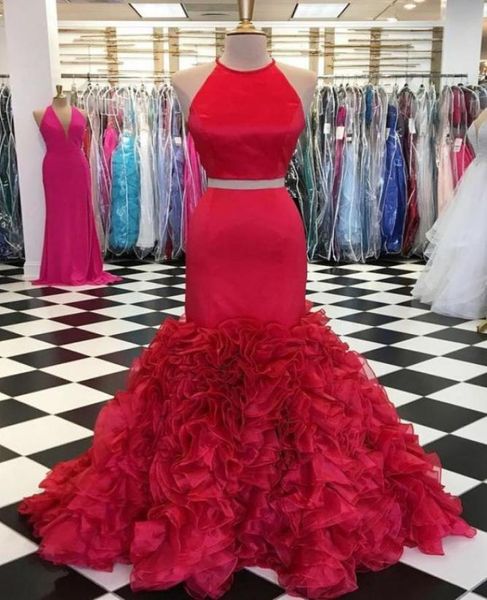 red mermaid prom dress 2022 two pieces halter backless satin ruffled floor length dresses evening formal party gowns for wom5177175, Black
red mermaid prom dress 2022 two pieces halter backless satin ruffled floor length dresses evening formal party gowns for wom5177175, Black