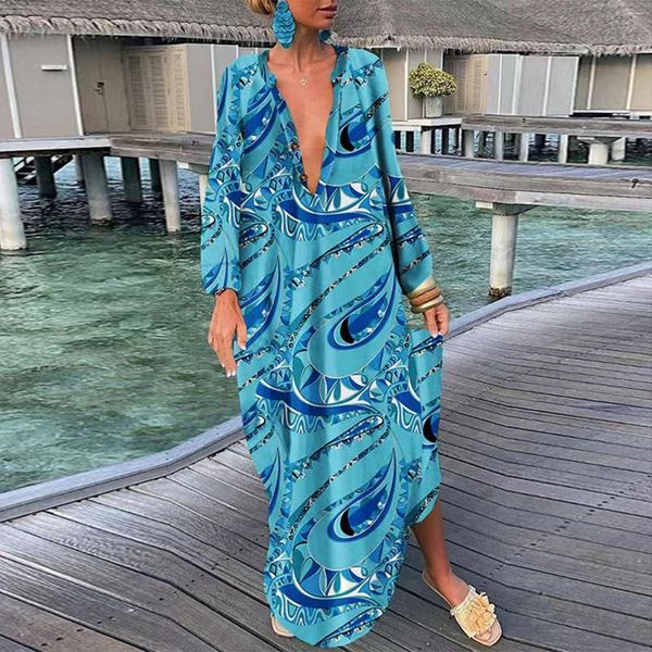casual dresses women vintage maxi summer deep v-neck long sleeve boho print female beach cover up elegant robe, Black;gray
casual dresses women vintage maxi summer deep v-neck long sleeve boho print female beach cover up elegant robe, Black;gray