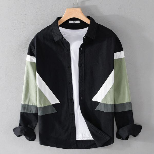 men's casual shirts spring and autumn patchwork long sleeved trendy handsome versatile youth loose fitting 230718, White;black
men's casual shirts spring and autumn patchwork long sleeved trendy handsome versatile youth loose fitting 230718, White;black