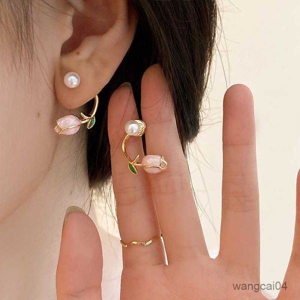 charm luxury pink tulip pearl studs earrings elegant gold plated zircon flower front back earring for woman girls party jewelry r230719, Golden
charm luxury pink tulip pearl studs earrings elegant gold plated zircon flower front back earring for woman girls party jewelry r230719, Golden