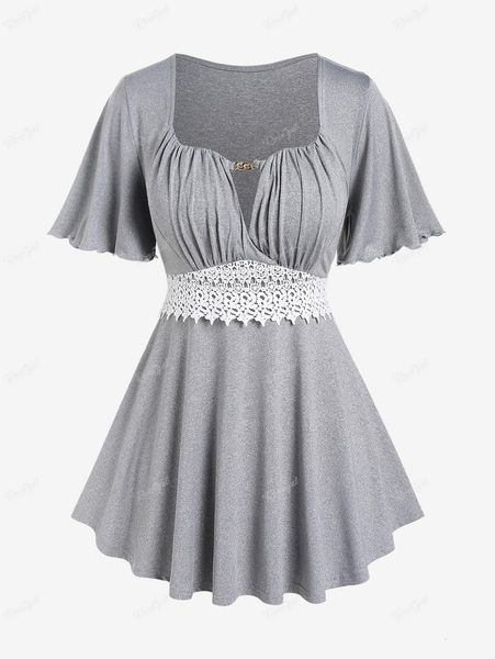 women s t shirt rosegal plus size women colorblock tees lace flutter sleeves knot metal v neck tunic gray streetwear lettuce trim 4x 230719, White
women s t shirt rosegal plus size women colorblock tees lace flutter sleeves knot metal v neck tunic gray streetwear lettuce trim 4x 230719, White