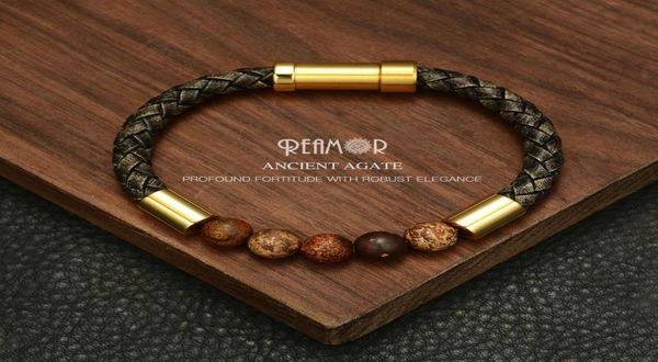 reamor 2019 men black braided leather bracelets natural stone bracelet gold 316l stainless steel embedded clasp bangle jewelry cx27483012, Golden;silver
reamor 2019 men black braided leather bracelets natural stone bracelet gold 316l stainless steel embedded clasp bangle jewelry cx27483012, Golden;silver