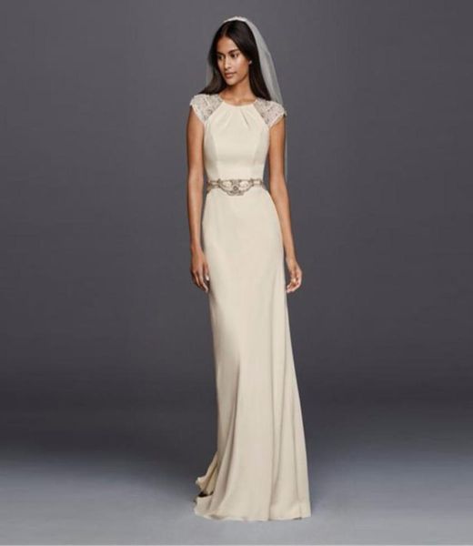 elegant beading cap sleeved crepe sheath wedding dress crystal elastic satin court train bridal gowns jp3416089246214, White
elegant beading cap sleeved crepe sheath wedding dress crystal elastic satin court train bridal gowns jp3416089246214, White
