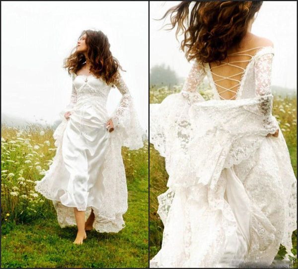 2018 modern gothic celtic wedding dresses with bell sleeve a line lace up corset medieval bridal gown for garden country1282249, White
2018 modern gothic celtic wedding dresses with bell sleeve a line lace up corset medieval bridal gown for garden country1282249, White