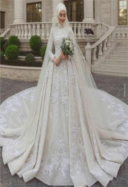 luxury muslim wedding dresses high neck lace long sleeves sequins beads appliqued wedding dress with veil custom made vestidos de 1489116, White
luxury muslim wedding dresses high neck lace long sleeves sequins beads appliqued wedding dress with veil custom made vestidos de 1489116, White