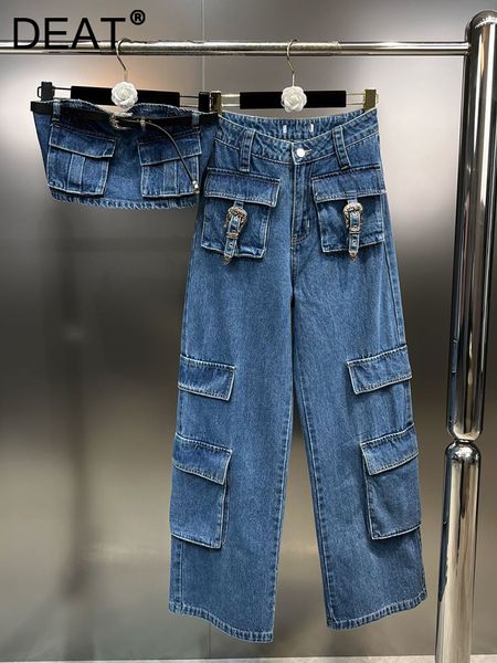 women s two piece pants deat fashion belt design slim short strapless high waist splice pocket loose cargo jeans trend 2023 spring 11xx0841, White
women s two piece pants deat fashion belt design slim short strapless high waist splice pocket loose cargo jeans trend 2023 spring 11xx0841, White