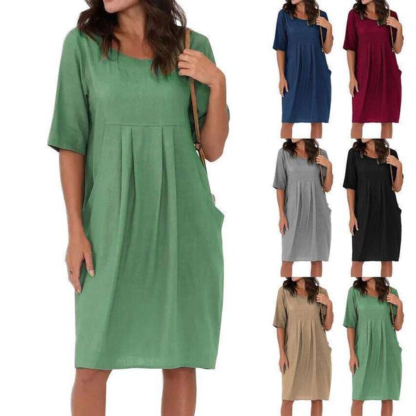 summer style cotton and linen pleated pocket casual loose round neck short sleeved dress for women, Black;gray
summer style cotton and linen pleated pocket casual loose round neck short sleeved dress for women, Black;gray