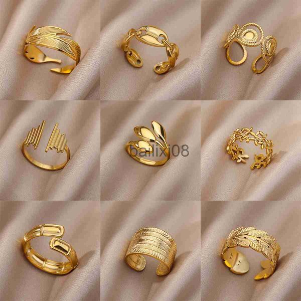 band rings stainless steel rings for women men gold color open gothic geometric leaf ring female male fashion jewelry gift j230719, Silver
band rings stainless steel rings for women men gold color open gothic geometric leaf ring female male fashion jewelry gift j230719, Silver