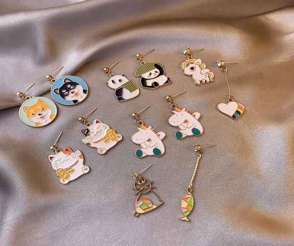 new asymmetrical earrings cute panda puppy lucky cat earrings color dripping personalized small animal earrings6922620, Silver
new asymmetrical earrings cute panda puppy lucky cat earrings color dripping personalized small animal earrings6922620, Silver