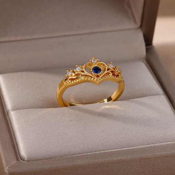 band rings blue zircon crown rings for women stainless steel adjustable crown ring 2023 trend design female wedding jewerly r230822, Silver
band rings blue zircon crown rings for women stainless steel adjustable crown ring 2023 trend design female wedding jewerly r230822, Silver