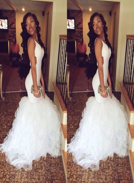 african white v neck mermaid prom dresses 2019 sweep train ruffles organza long graduation party gowns cutaway sides6728601, Black
african white v neck mermaid prom dresses 2019 sweep train ruffles organza long graduation party gowns cutaway sides6728601, Black