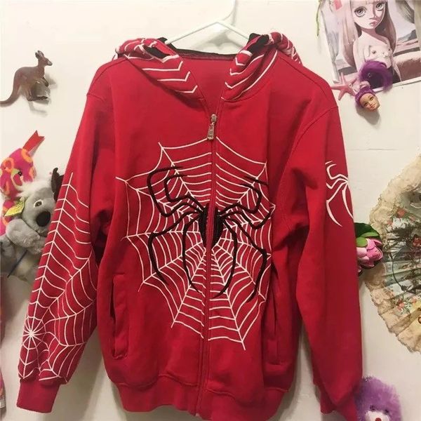 street hoodie spider web red zipper hoodie grunge plus size sweatshirt jacket, Black
street hoodie spider web red zipper hoodie grunge plus size sweatshirt jacket, Black