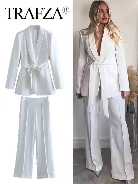 women's two piece pants trafza women elegant solid 2 sets long sleeve belt blazer coat high waist zipper fly trousers office lady pant, White
women's two piece pants trafza women elegant solid 2 sets long sleeve belt blazer coat high waist zipper fly trousers office lady pant, White