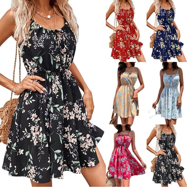 plus size dresses european and american 2023 summer elegant sleeveless dress pullover print elastic waist strap short skirt for women 230718, Black 
plus size dresses european and american 2023 summer elegant sleeveless dress pullover print elastic waist strap short skirt for women 230718, Black