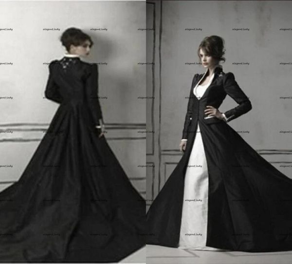 medieval chapel train beading satin bridal dresses vintage black white gothic embroidery wedding dresses with long sleeves coa9489367
medieval chapel train beading satin bridal dresses vintage black white gothic embroidery wedding dresses with long sleeves coa9489367