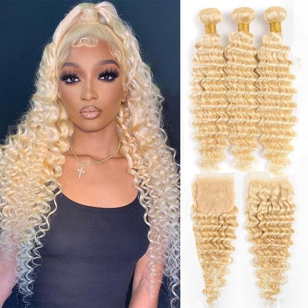 613 blonde 3/4 bundles brazilian deep wave with closure remy blonde human hair curly, Black;brown
613 blonde 3/4 bundles brazilian deep wave with closure remy blonde human hair curly, Black;brown