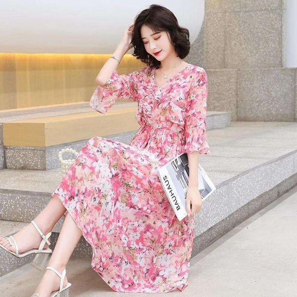 elegant early spring dress womens summer high class french temperament pink floral chiffon, Black;gray
elegant early spring dress womens summer high class french temperament pink floral chiffon, Black;gray
