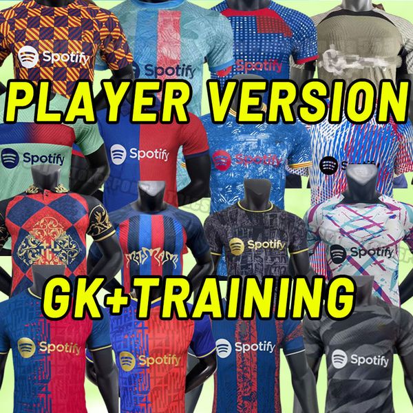 player version ansu fati pedri soccer jerseys 23 24 lewandowski gavi adama ferran raphinha 2023 2024 barcelonas f. de jong dest dembele goal, Black;yellow
