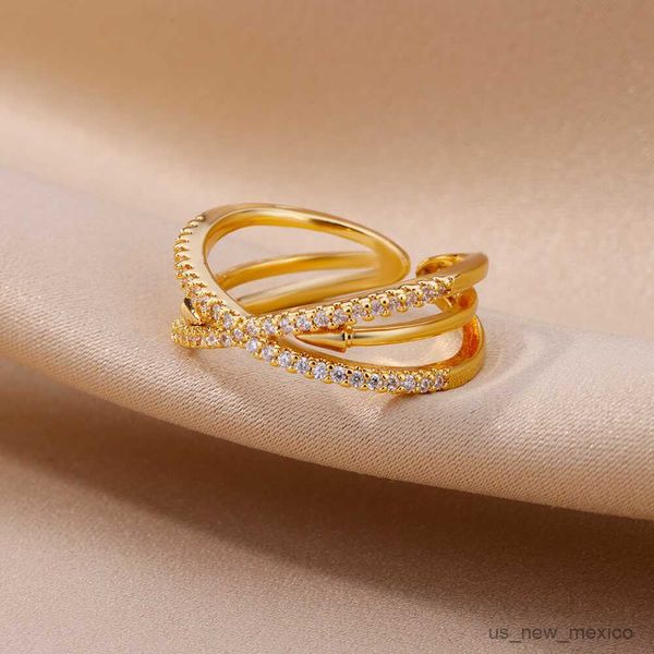 band rings zircon cross rings for women gold plated stainless steel ring 2023 trend wedding jewelry item r230719, Silver
band rings zircon cross rings for women gold plated stainless steel ring 2023 trend wedding jewelry item r230719, Silver