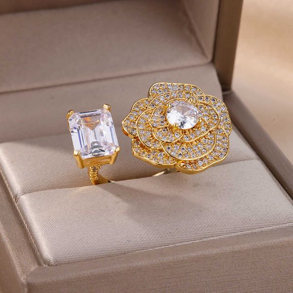 band rings romantic zircon flower rings for women open stainless steel ring 2023 trend new luxury engagement wedding jewelry mujer r230822, Silver
band rings romantic zircon flower rings for women open stainless steel ring 2023 trend new luxury engagement wedding jewelry mujer r230822, Silver