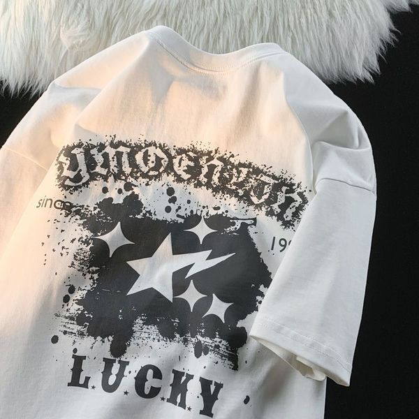 womens tshirt hip hop personality summer loose casual five point star printed round neck 230718, White
womens tshirt hip hop personality summer loose casual five point star printed round neck 230718, White