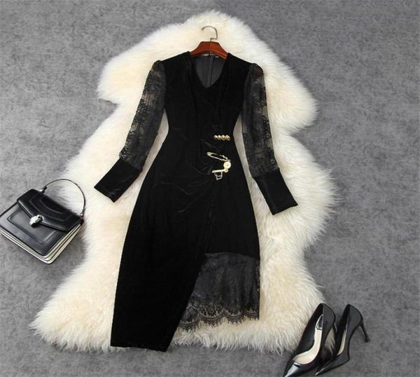 elegant lady vestidos 2021 fashion runway designers long sleeve lace patchwork party black velvet dress women autumn casual d9971520, Black;gray
elegant lady vestidos 2021 fashion runway designers long sleeve lace patchwork party black velvet dress women autumn casual d9971520, Black;gray